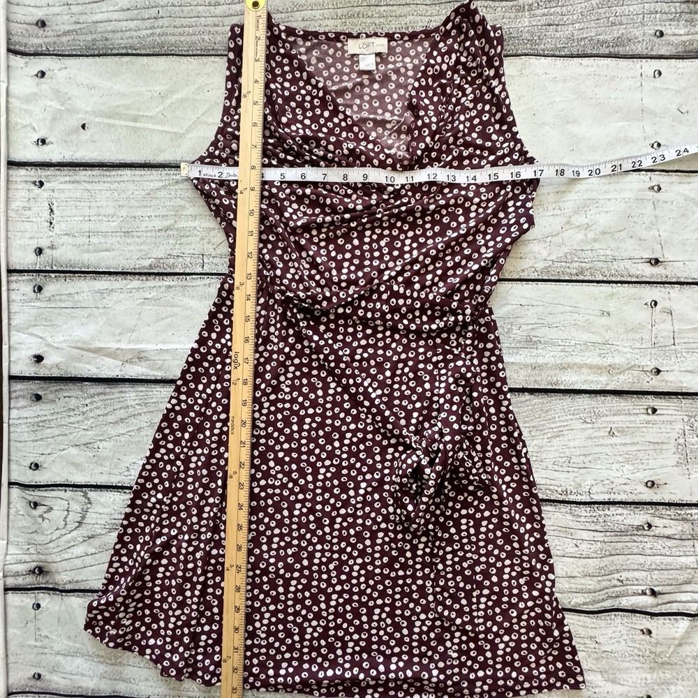 LOFT Petite Medium MP Burgundy Abstract Dot Cowl Neck Tie Waist Dress - Picture 9 of 15